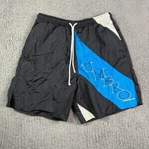 Vintage Umbro Soccer Shorts Mens S Black Blue 6" Running Nylon USA 90s Lined